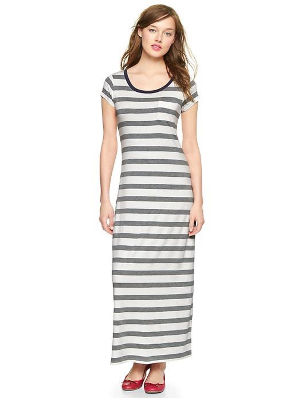 Gap Gray & White Striped T-Shirt Maxi Dress Size Small NWOT Casual Soft Stretch
